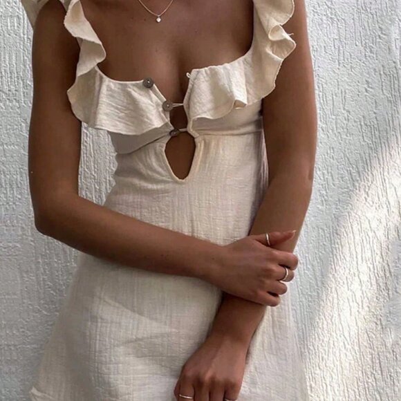 Apricot Casual Women's Sexy Ruffle Backless Mini Dress, Vacation Style - Picture 3 of 4